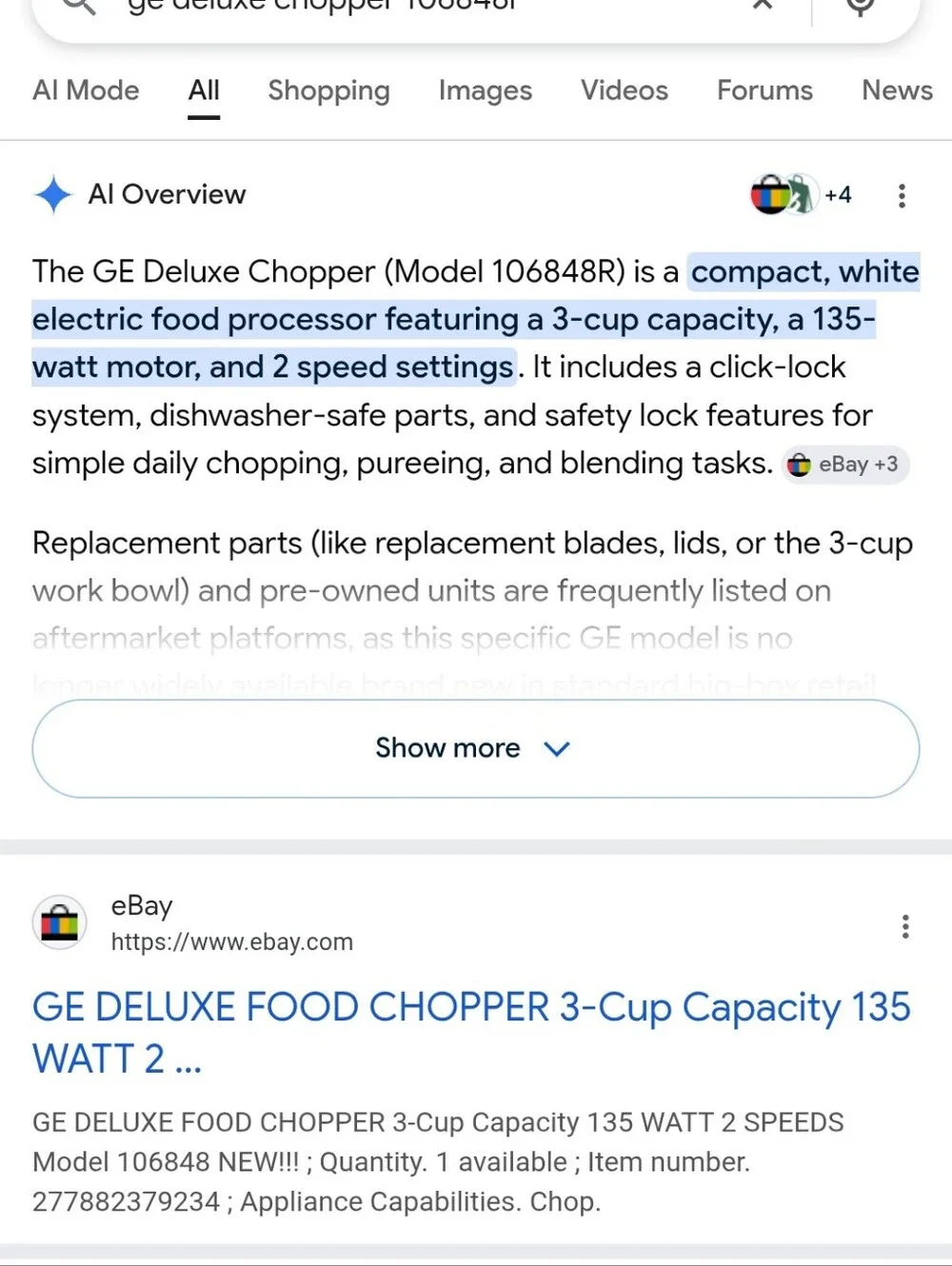 General Electric cup capacity